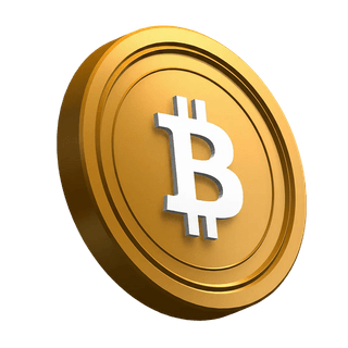 BTC Bitcoin coin shown at an angle as a visual element in the hero section